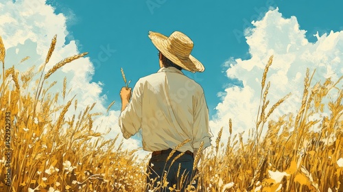 Farmer in a wheat field examines a handful of grain