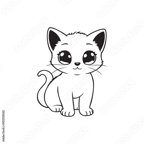 Cute Kitten Coloring Page - Kawaii Cat Illustration