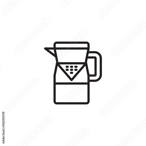 A simple line drawing shows a coffee maker or pour-over carafe with a handle, a spout, and a filter section with dots.