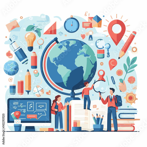 education, school, teacher, background, world, knowledge, celebration, vector, happy, design, student, illustration, text, day, international, card, banner, learn, book, poster, creative, college, gre