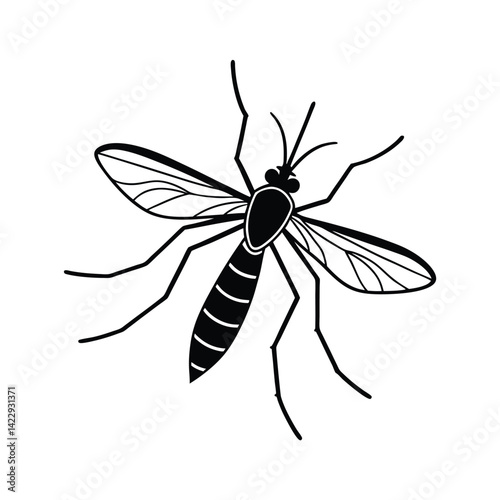 Solid black silhouette of a mosquito vector art and illustration on a white background