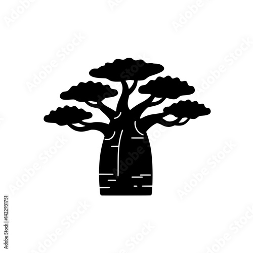 Baobab Silhouette: An iconic silhouette of a baobab tree, set against a bright expanse, evoking a sense of ancient grandeur and natural beauty.