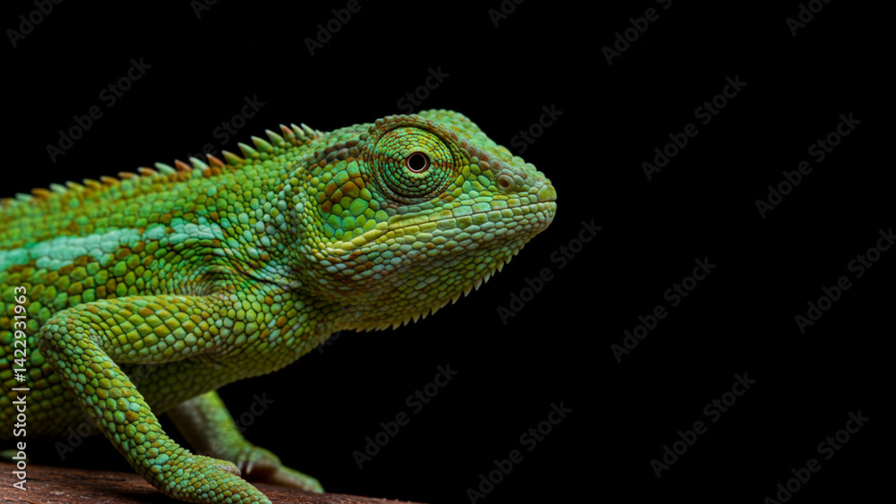 Fototapeta premium A colorful chameleon lizard on a black background