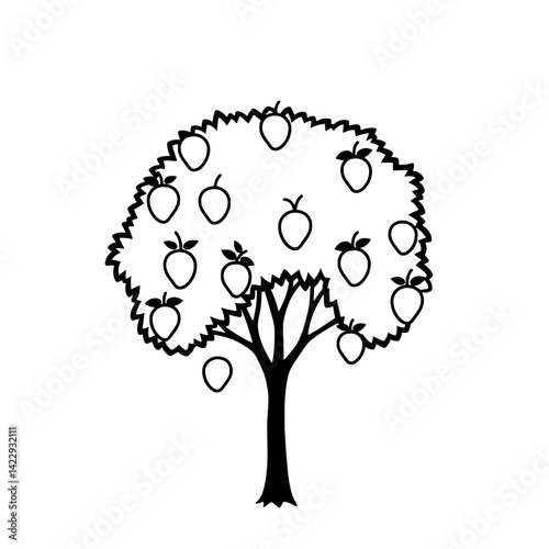 Strawberry Tree Icon: A clean, minimalist illustration of a fruit-laden tree, perfect for educational materials, branding, or design projects emphasizing nature and food.