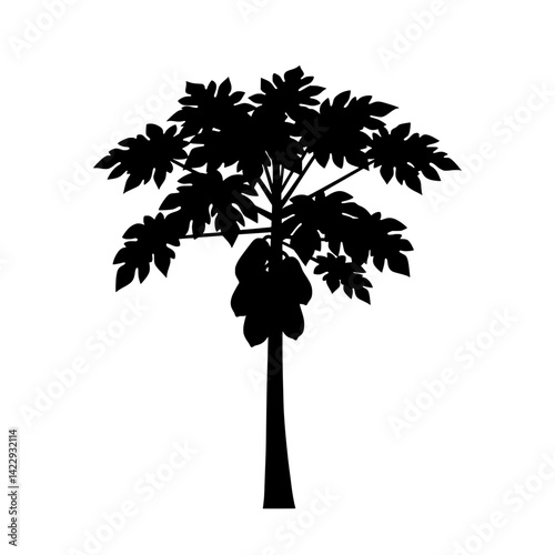 Silhouette of a Papaya Tree: The stark elegance of a papaya tree is captured in a dramatic silhouette, with lush leaves and ripening fruit.