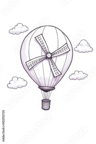 Obraz na płótnie Hand-drawn illustration of a hot air balloon floating among fluffy clouds, showcasing the simplicity and joy of adventure in a whimsical style w salonie