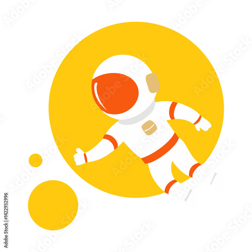 astronaut floating with retro sun circle background t shirt design