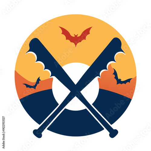 crossed vintage bats and distressed baseball under sun t shirt design