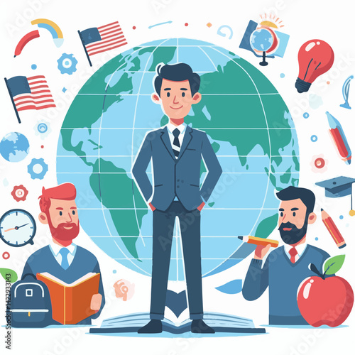 education, school, teacher, background, world, knowledge, celebration, vector, happy, design, student, illustration, text, day, international, card, banner, learn, book, poster, creative, college, gre