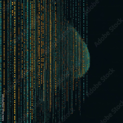 Obraz na płótnie Abstract digital pattern featuring vertical lines and dots in contrasting colors, evoking themes of technology, data, and modern aesthetics in a striking dark backdrop w salonie