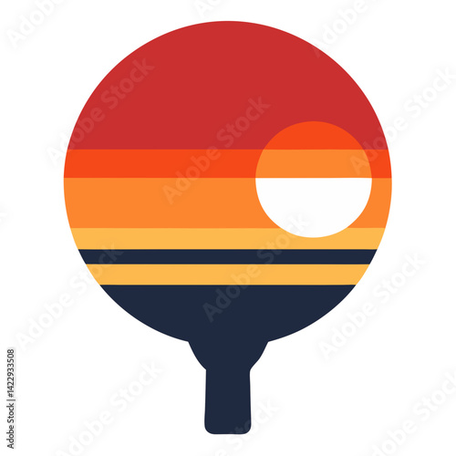 ping pong paddle and ball with sunset stripe halo t shirt design