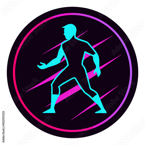 player ready pose under neon rays in a circle t shirt design