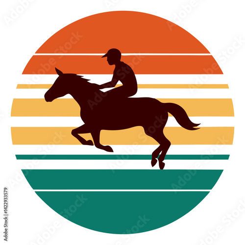 rider mid jump over retro striped sunset in a circle t shirt design