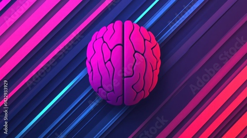 Obraz na płótnie Abstract concept of human brain representation in vibrant pink color with dynamic colorful background, symbolizing creativity, intelligence, and innovation in modern design. w salonie