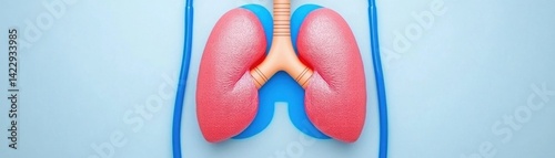 Obraz na płótnie Colorful medical illustration of human lungs on a blue background representing respiratory health, anatomy, and biology for educational use and presentations. w salonie