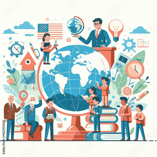 education, school, teacher, background, world, knowledge, celebration, vector, happy, design, student, illustration, text, day, international, card, banner, learn, book, poster, creative, college, gre