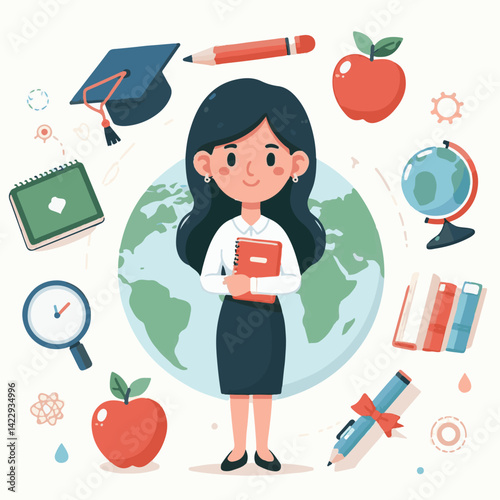 education, school, teacher, background, world, knowledge, celebration, vector, happy, design, student, illustration, text, day, international, card, banner, learn, book, poster, creative, college, gre