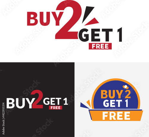 Buy 2 get 1 free vector template design icon. Buy two get one sticker, tag, banner, poster.