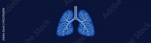 Obraz na płótnie Artistic illustration of human lungs with intricate branching patterns against a dark blue background, showcasing respiratory system and health concepts w salonie