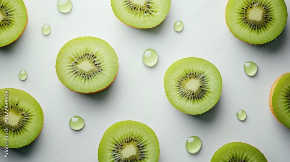 Fototapeta premium Kiwi slices arranged on a white background