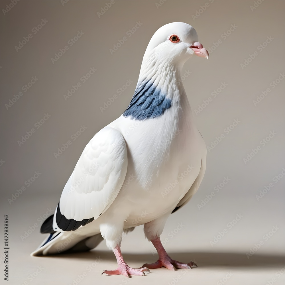 Obraz premium White jacobin pigeon standing alone against a clear background