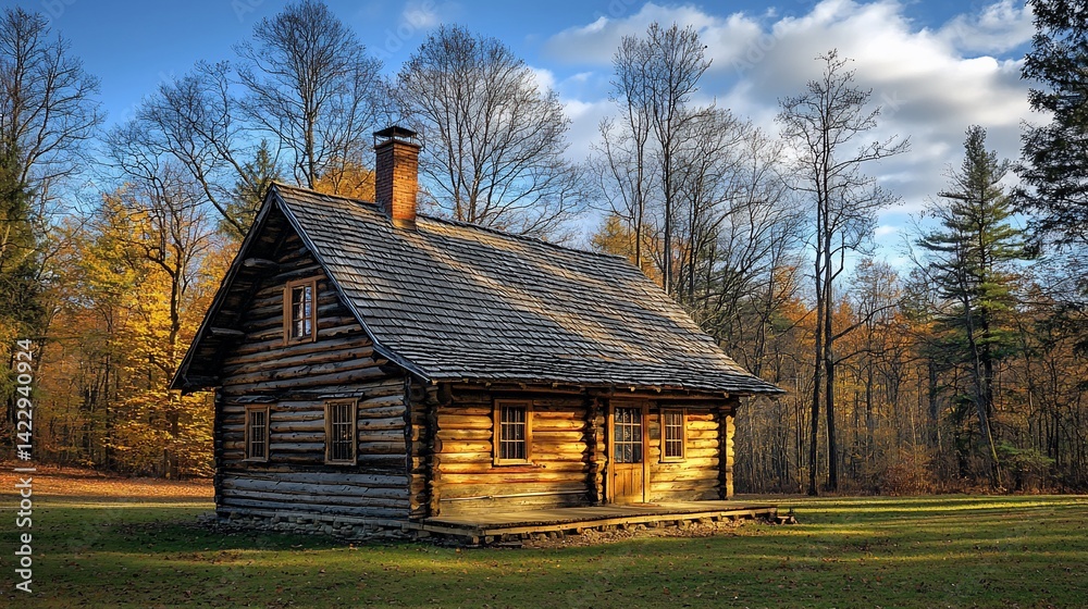 Obraz premium Rustic log cabin in autumn