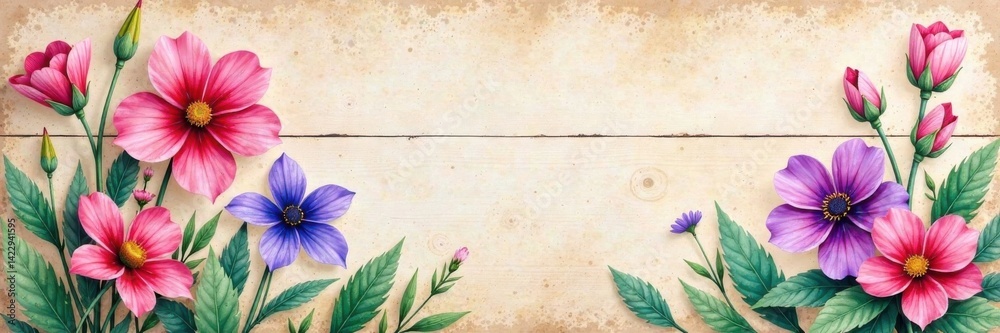 custom made wallpaper toronto digitalHand-Painted Watercolor Flowers on Wooden Panel , garden, paint, watercolor