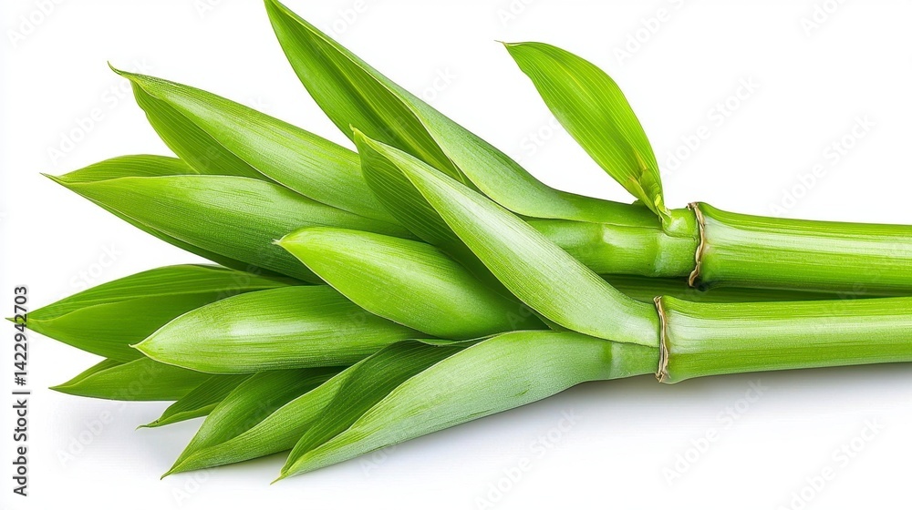 Obraz premium Vibrant Green Bamboo Stalks on White Background
