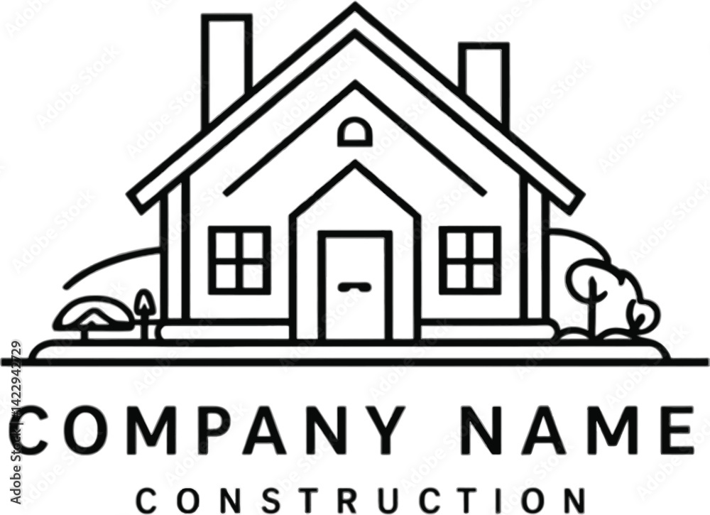 Fototapeta premium Simple line art logo of a house for a construction company. Clean minimalist line art graphic of a house