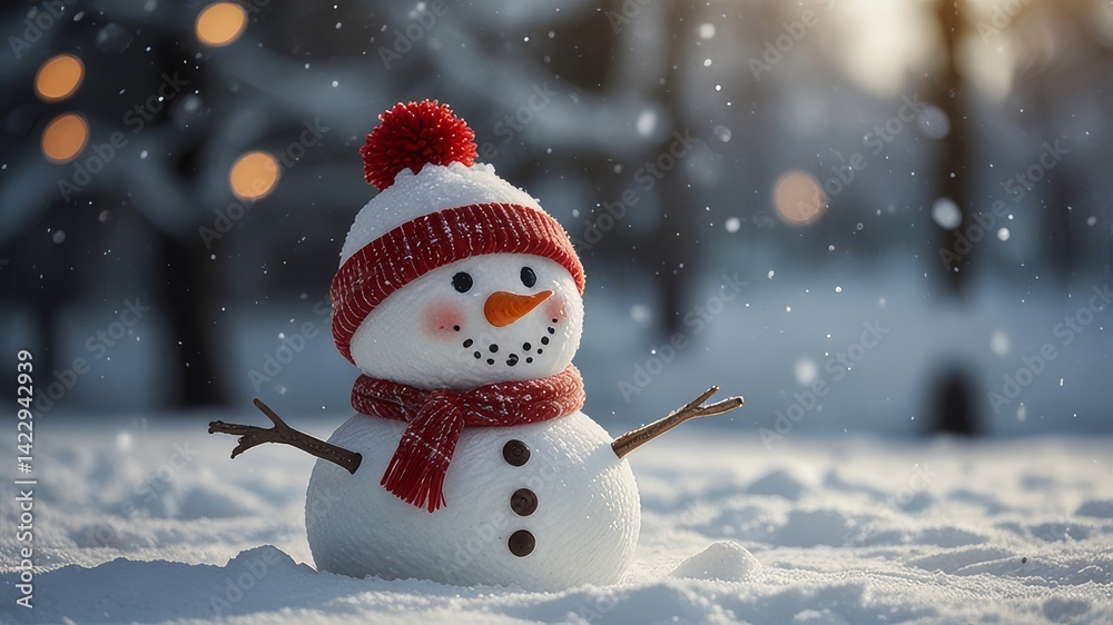 snowman on the snow looking cute AI Generated