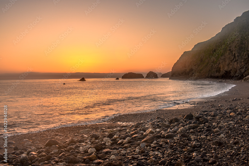 Fototapeta premium Sunrise at the beach, Scorpion Anchorage, Santa Cruz Island, Channel Islands National Park, California
