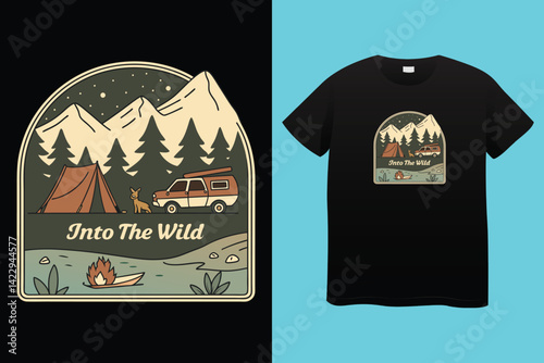 camping illustration desert graphic cactus design landscape badge adventure vintage outdoor