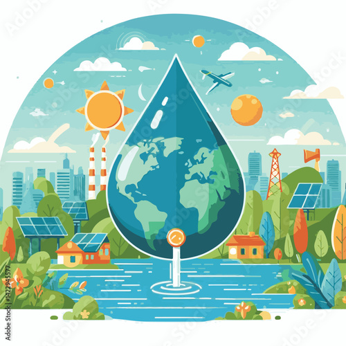 monitoring, world, water, day, clean, background, save, banner, awareness, global, nature, earth, health, september, design, care, protection, environment, globe, blue, natural, drop, illustration, li
