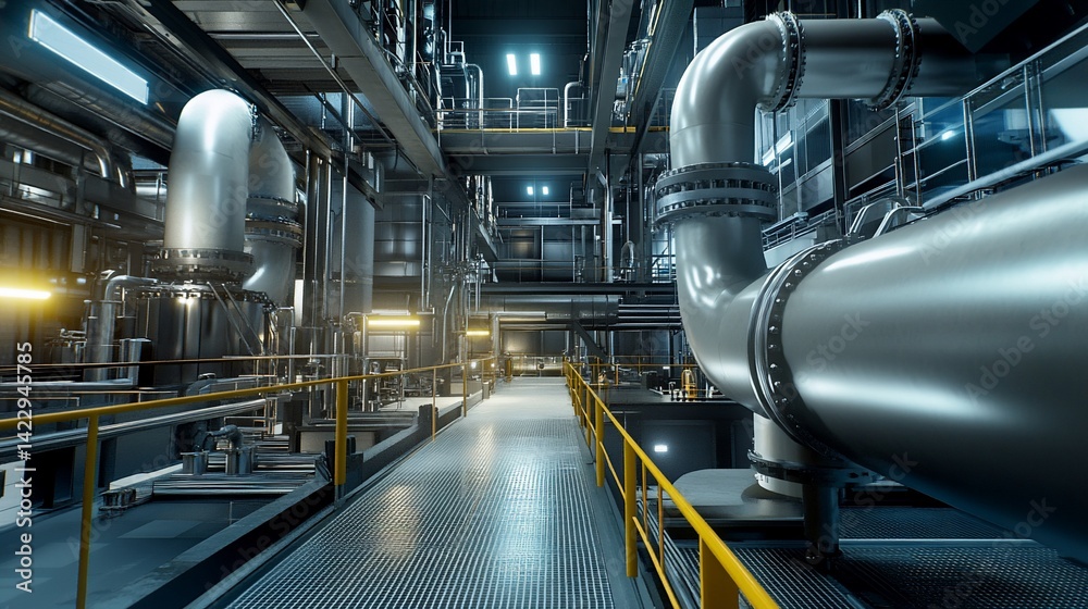 Naklejka premium Inside a Modern Industrial Plant, A Glimpse into Technological Infrastructure