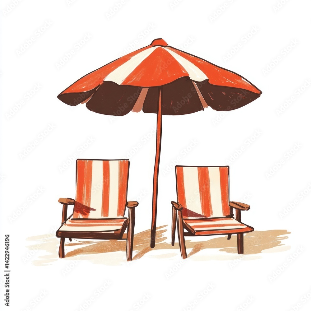 Beach chairs under tiki umbrella architecture relaxation furniture.