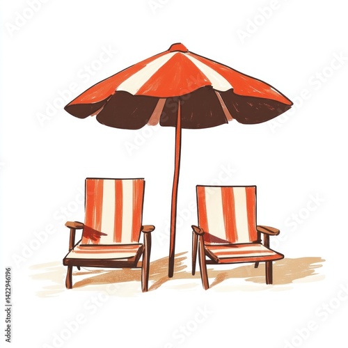 Beach chairs under tiki umbrella architecture relaxation furniture.