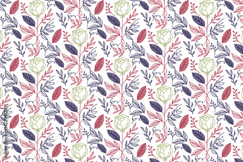 seamless line floral pattern with organic foliage arrangement for wrapping sheets fashion accessories and printed fabric

