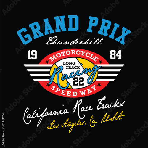 grand prix motorcycle racing typography for tee shirt design, vector illustration