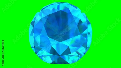 Aquamarine Diamonds are arranged in a spherical shape on a green screen background