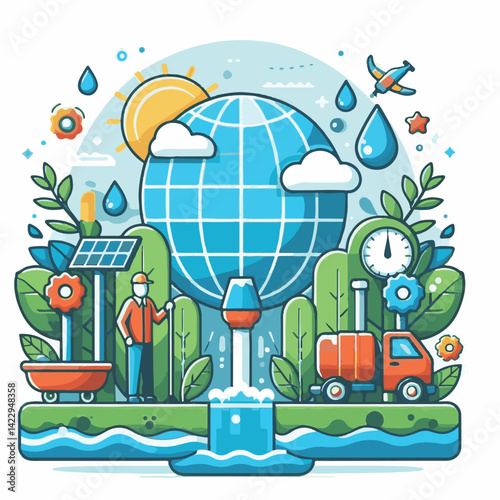 monitoring, world, water, day, clean, background, save, banner, awareness, global, nature, earth, health, september, design, care, protection, environment, globe, blue, natural, drop, illustration, li