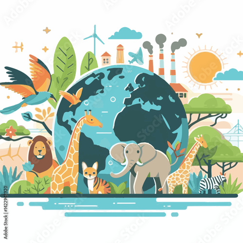 nature, earth, wildlife, elephant, animal, ecology, planet, wild, giraffe, environment, life, green, conservation, day, world, mammal, environmental, bird, animals, concept, forest, protection, protec