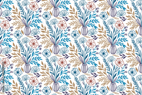seamless line floral pattern composed of fine outlines and blossoms for use in wrapping materials home textiles and fashion

