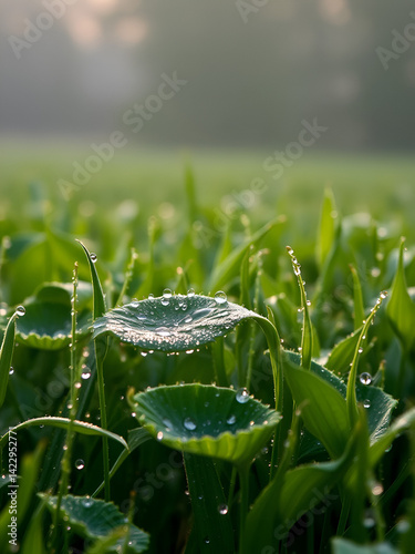 Morning dew drops sparkle on oilseed rape leaves, leaves, dew, countryside