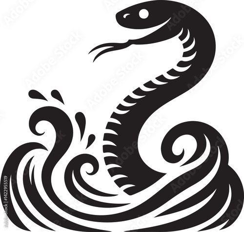 Sea snake silhouette vector EPS, ideal for marine life themes, reptile icons, ocean wildlife designs, tattoos, and educational graphics.