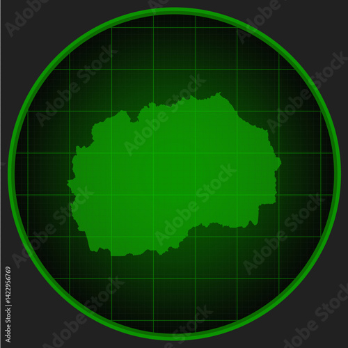 Vector map North Macedonia on the radar screen