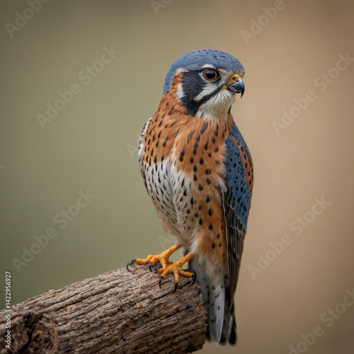 American Kestrel bird on piece of wood