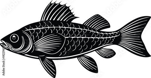 Black and white fish illustration vector art aquatic animal design graphic