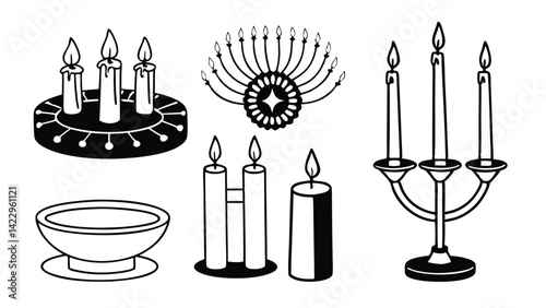 Collection of candle illustrations for decoration and religious celebrations