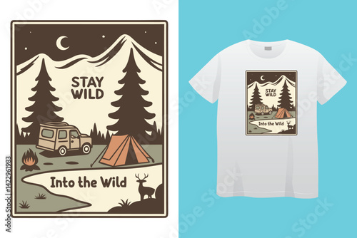 Starry night camping t shirt Design. Vector t shirt Design.