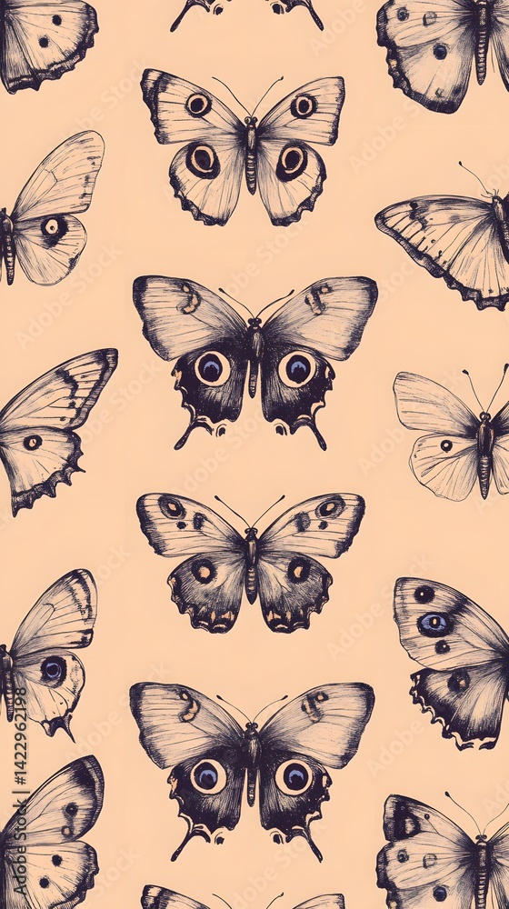 Elegant Hand Drawn Butterfly Seamless Pattern Elegant Hand Drawn Butterfly Seamless Pattern